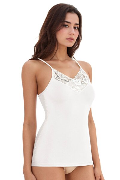 Alissa Women's Modal Cotton Lycra Lace Detailed String Strap 2-Piece Undershirt W6K6K0T5Ka