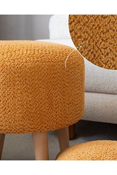 Modobi Luna 4 Ayaklı Puf, Buklet ( Teddy Dokulu ) Kumaş - Turuncu
