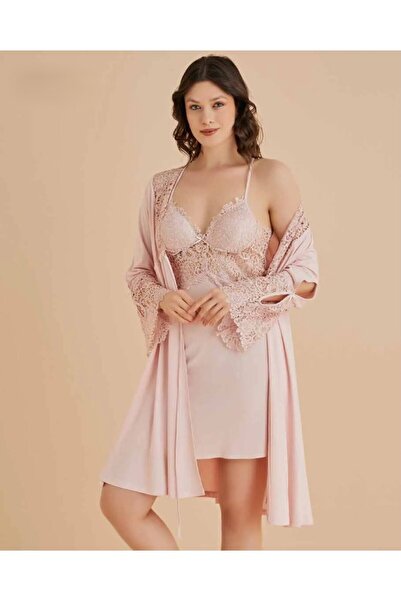 Alissa Women's Powder Nightgown&Robe&Shorts Set&Pajama Set 6-Piece Combed Cotton Bridal Dowry Set W5.8.Dkukchss