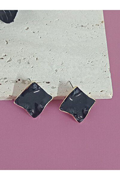 mos&more Black Enamel Wavy Stylish Earrings