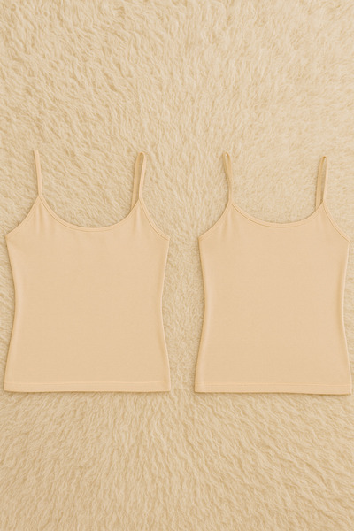 Alissa قميص داخلي نسائي من القطن والليكرا بحمالات خيطية غير مرئية من القطن الممشط مكون من قطعتين W6K4K6T6KA