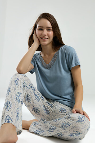 Alissa Women's V-Neck Short Sleeve T-Shirt & Long Bottom Pajama Set W4.A3.K6.R8K