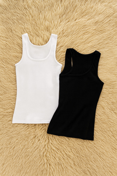 Alissa قميص داخلي نسائي من القطن والليكرا بحزام سميك من القطن الممشط مكون من قطعتين W6K0K2T0KA