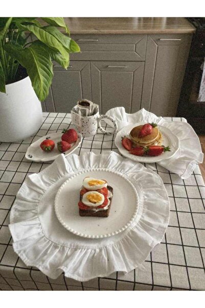 LUMIA ÇEYİZ keten pamuk Beyaz fırfırlı 2 Li supla