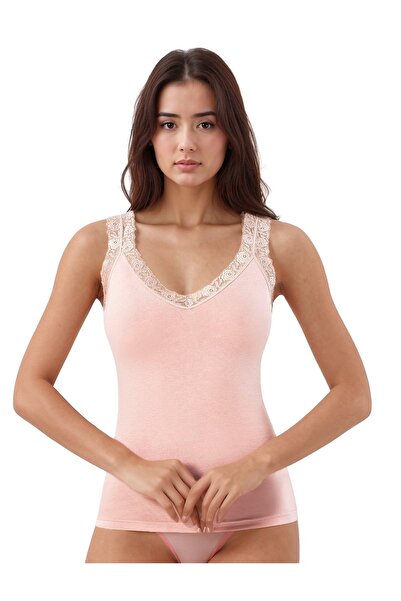 Alissa قميص داخلي نسائي من القطن المودال والليكرا بحمالات دانتيل مكون من قطعتين W6K6K0T6KA