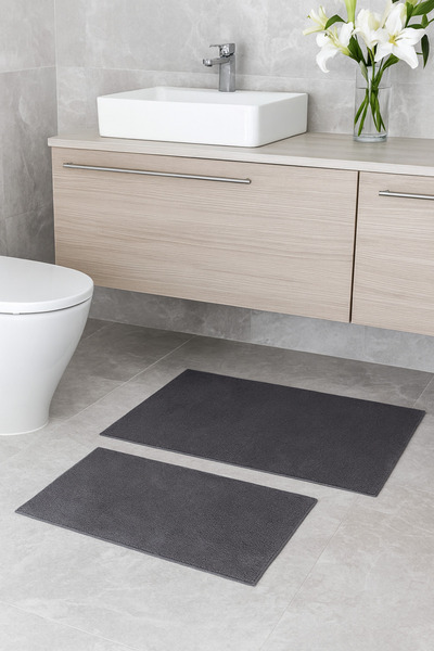 Colore Home سجادة حمام من القطيفة قابلة للغسل ومضادة للانزلاق مكونة من قطعتين من الأنتراشيت