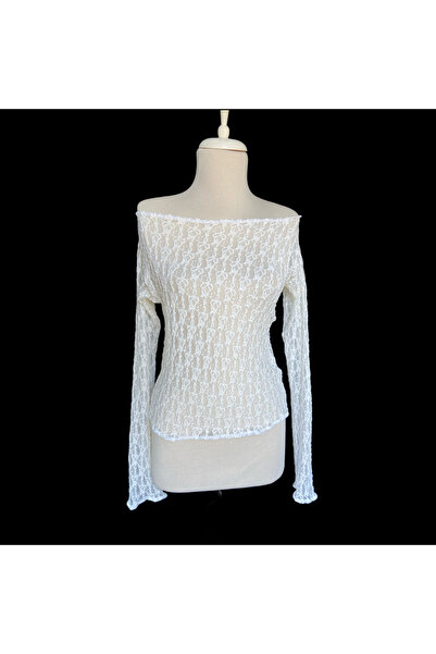 ANMENA Krem Dantelli Uzun Kollu Bluz