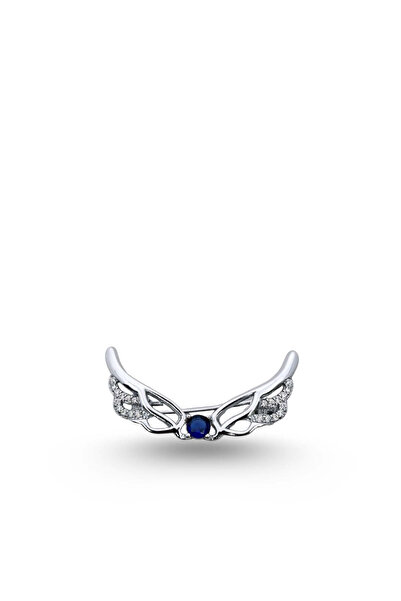 oya silver Safir Taşlı Melek Kanadı Gümüş Broş – 3x1.7 cm