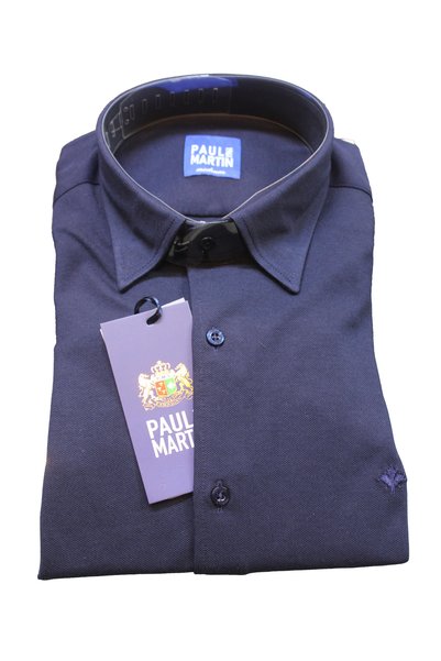Paul Martin Men's Knitted Sports Plain Navy Blue Shirt