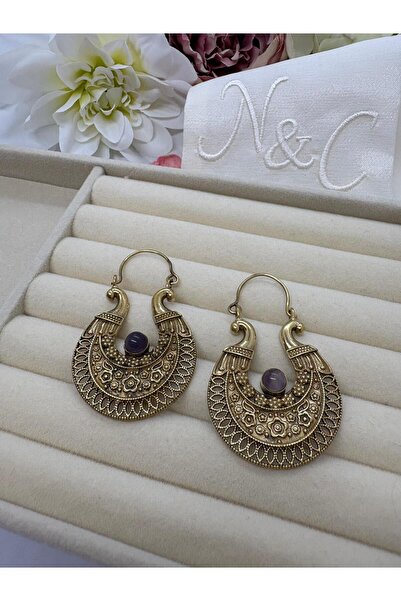 MY NUCA Bronze Antique Embroidered Natural Stone Design Earrings