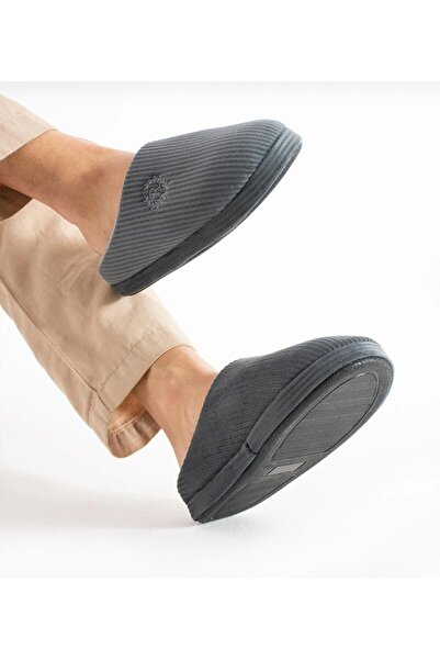 Akınal Bella Embroidered Terry Pattern Comfortable Soft Silent Sole Fur-Lined Men's House Slippers