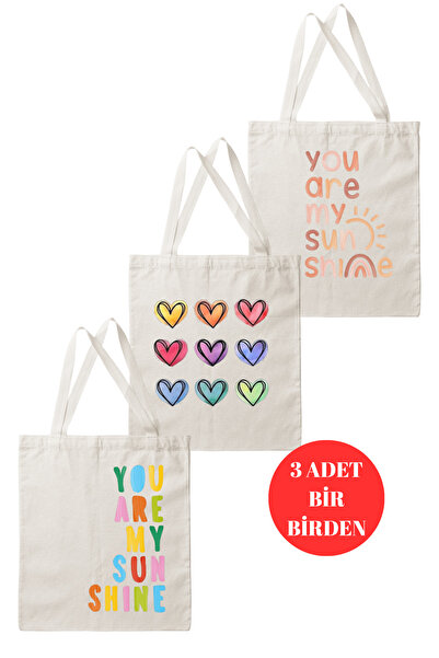 DK DAKSEL Set of 3 Colorful Printed Canvas Tote Bags – You Are My Sunshine – Tote Bag