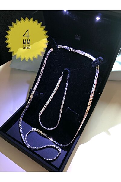 GWOMA Erkek Gümüş Set - 4mm Ezme Model Gurmet Luxury Italy • Işıklı Kutuda Se...