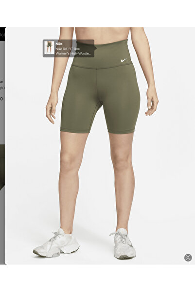 Nike Жіночі зелені велошорти Dri-FIT One з високою талією та довжиною 7 дюймі...