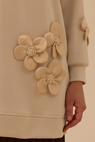 SEÇİL Women's Floral Detailed Pocket Sweatshirt - Beige