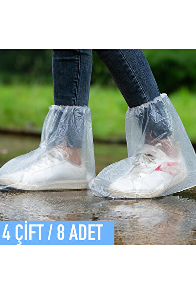 ELAMOUR Şeffaf - Ultra Dayanıklı Yağmur Koruyucu Ayakkabı Koruyucu Su Kir Çamur Geçirmez 4 ÇİFT