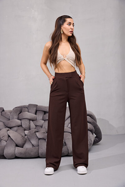 BİKELİFE Women's High Waist Lycra Velcro Closure Wide Leg Palazzo Pants