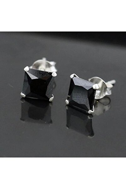 ASİL SİLVER ONLİNE 925 Ayar Gümüş 3 Adet (çift değildir !) 4-5-6 mm Siyah Kare Zirkon Unisex Pimli Tektaş Küpe