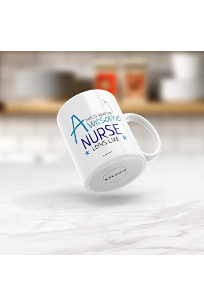 Be Care Awesome Nurse Mug - Blue Lettering Ceramic Cup by Staff 4