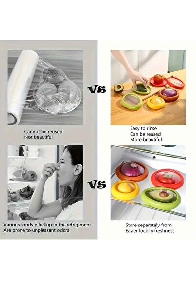 Kitchen Beauty 4 Adet Buzdolabı Için Yarım Meyve Ve Sebze Koruma Kabı Limon Soğan Domates Avakado Saklama Kabı