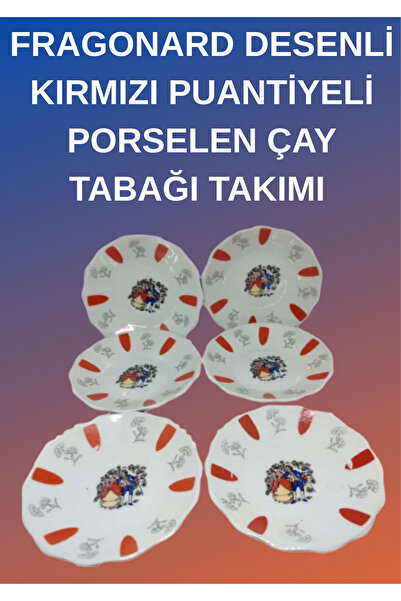 onyyapim Fragonard Patterned Red Polka Dots Porcelain Tea Dish Set