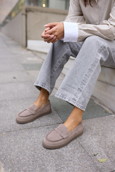 ANGELİNA JONES Craft Women's Mink Real Suede Loafer Shoes