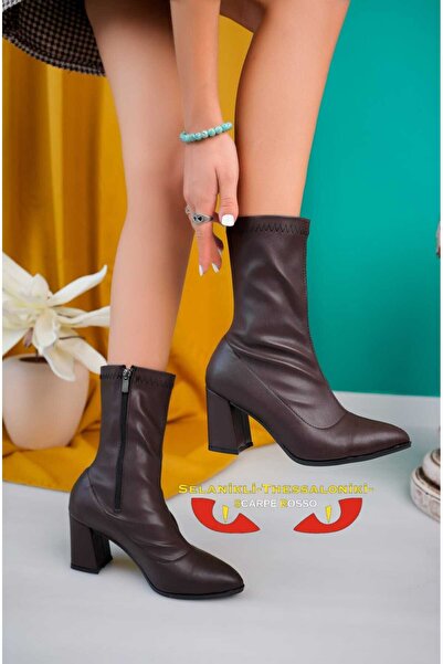 Brs Pointed Toe Mid-Size Zippered Stretch Boots