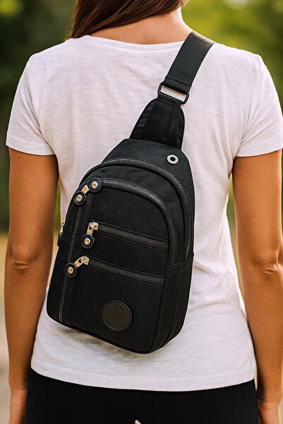 Newish Polo Women's Crinkle Fabric Crossbody Chest and Shoulder Bag with Headphone Jack - Body Bag