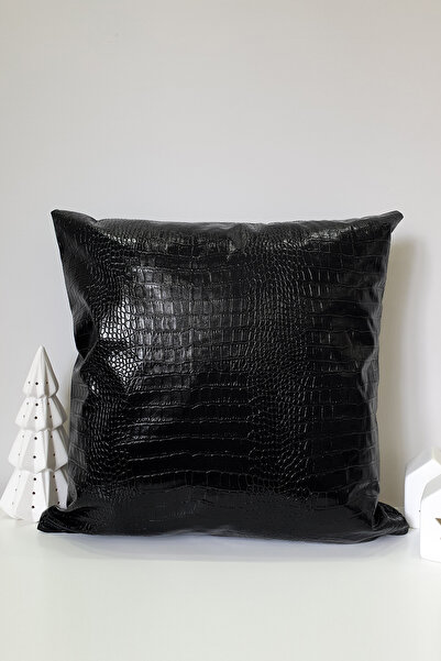 decofav Black Faux Crocodile Leather Throw Pillow Cover - 43X43Cm