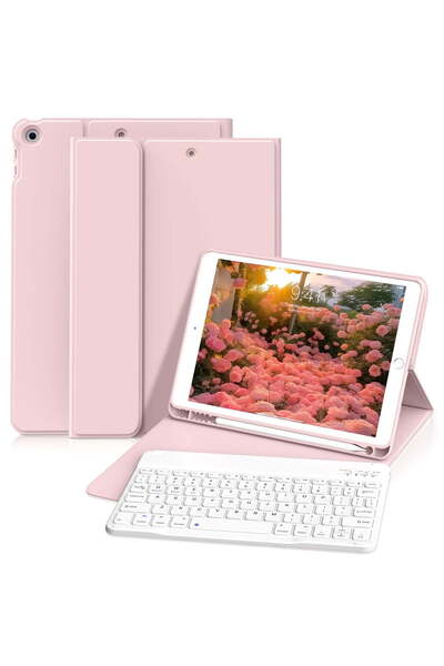 HYX Keyboard Case for iPad 9th 8th 7th Gen (10.2 inch, 2021/2020/2019), Rechargeable Keyboard Cover Pink