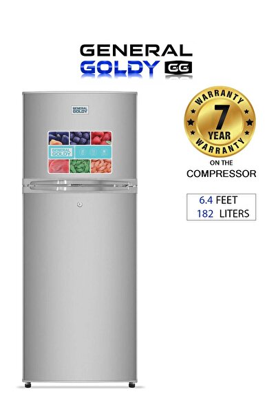GENERAL GOLD Double Door Refrigerator - 6.4 ft - 182 L - Steel - Silver - GR182DF