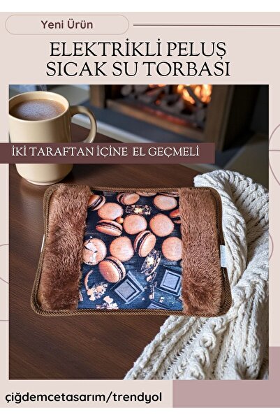 çiğdemcetasarım Peluş Kılıflı Emojili Sıcak Su Torbası 1 lt Cepli El Geçmeli Sıcak Su Torbası Elektrikli Isıtıcı