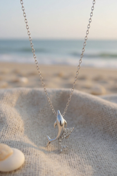 ank tasarım anka mücevherat 925 Ayar Gümüş Yunus Balığı Kolye Kadın