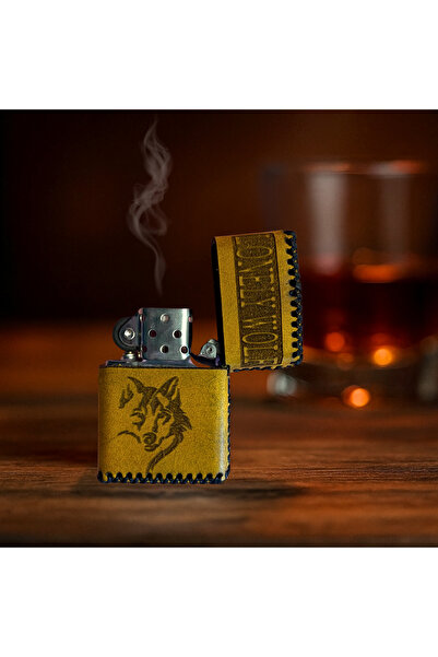 OUTCAST LEATHER DESIGN El Yapımı Hakiki Deri Lonely Wolf Benzinli Çakmak - Şık Hediye Seçeneği