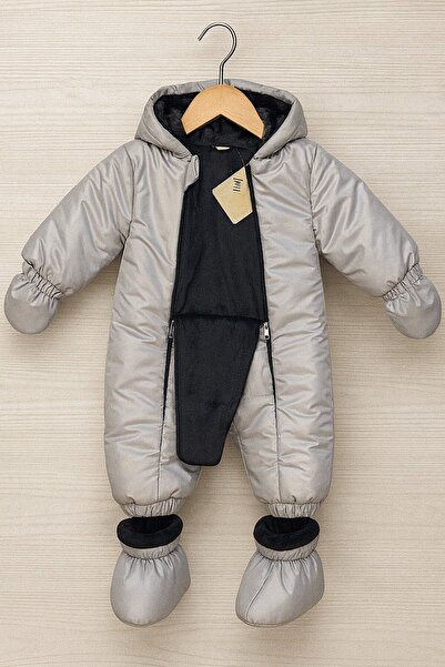 DeKuBaby Yeni Sezon Kışlık Çıkarılabilir Eldiven Ve Patikli Çift Fermuarlı Bebek Kozmonot-Astronot Tulum