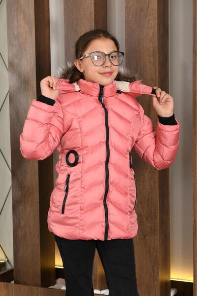 LASGARİS JEANS Kız Çocuk Kürklü Kapüşonlu Şişme Mont