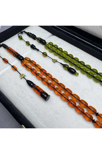 ASLAN Tesbih Emine REŞVANİ Usta İşçilikli Özel Halkalı İmame Ateş Kehribar He...