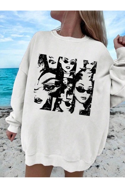 OVER HEAD Femei Alb Cool Women cu imprimeu guler rotund Swea tricou