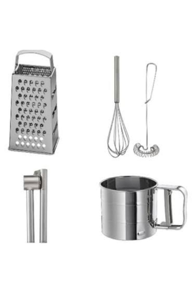 Hümasel مجموعة من 4 قطع، مجموعة مبشرة Idealısk مكونة من قطعتين، مجموعة مبشرة Frk Koncıs Steel، مطحنة ثوم، غربال دقيق