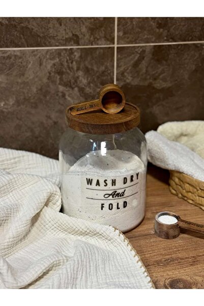 BUCOLIC Pure Acacia Lid Glass Detergent Dispenser with Scale Spoon Medium