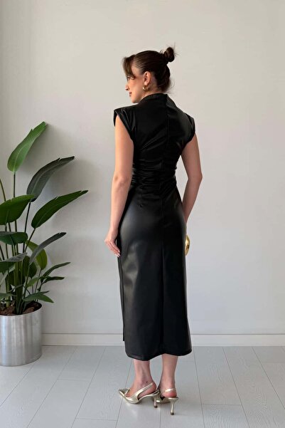 MaziButik Tokalı Deri Elbise