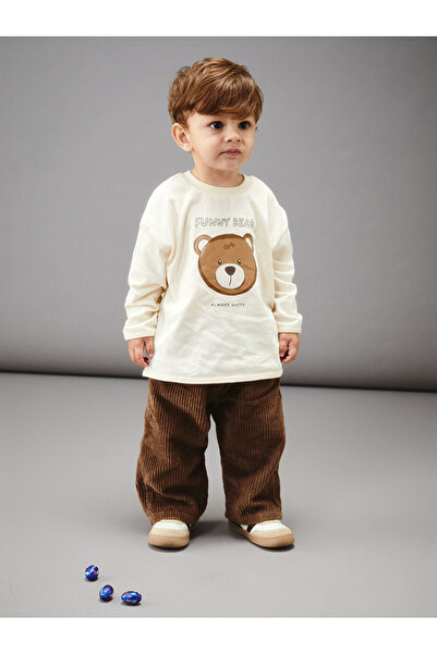 LC Waikiki Beige Crew Neck Baby Boy Sweatshirt and Pants 2-Piece Set