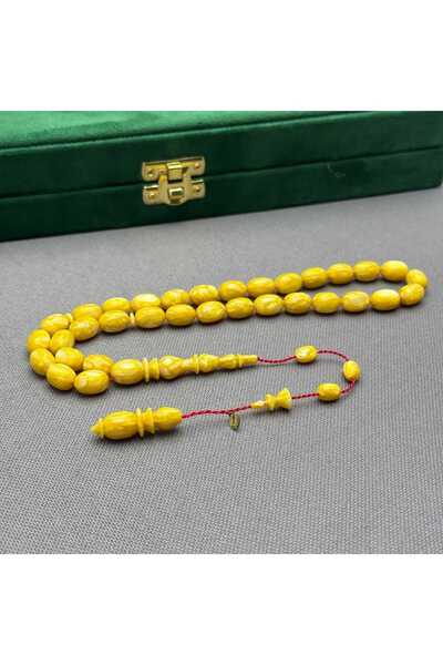 ASLAN Tesbih Dalgıç Usta İşçilikli Özel Seri Fransız Sarı Galalith ( Galanit ) Tespih