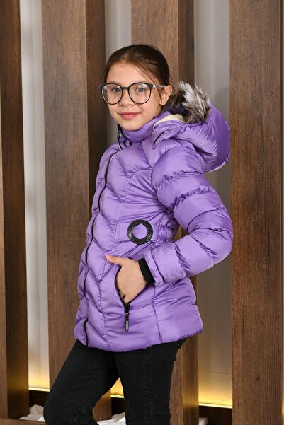 LASGARİS JEANS Kız Çocuk Kürklü Kapüşonlu Şişme Mont