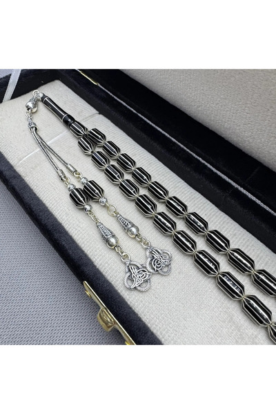 ASLAN Tesbih Usta İşçilikli 12'li Yarma Oltu Taşı Gümüş Püsküllü Çift Sallant...