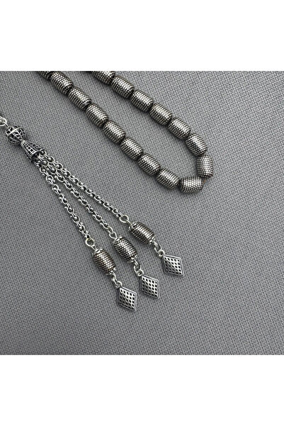 ASLAN Tesbih Muhammed BARIŞ Usta İşçilikli Kuka Üzeri Ağır Gümüş Çakımlı Kaps...