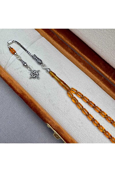 ASLAN Tesbih Babalar Günü Özel 925 Ayar Gümüş Püsküllü Bilek Boy Bal rengi Sı...