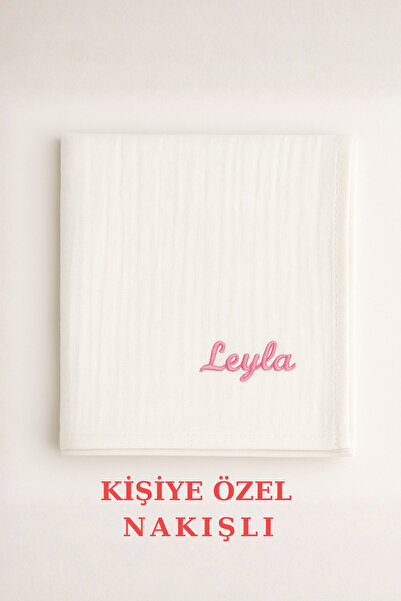 Mama Yoyo Baby&Kids İSME ÖZEL NAKIŞLI PEMBE MÜSLİN ÖRTÜ 75*75 CM YENİDOĞAN ÇO...