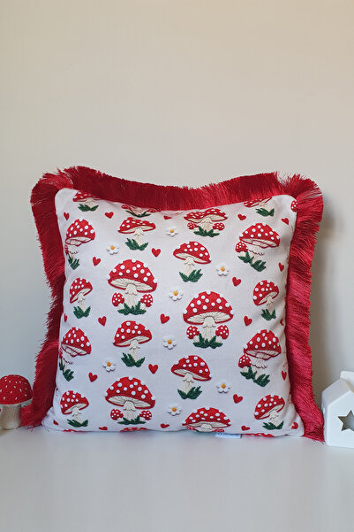 decofav Husă de pernă cu franjuri cu imprimeu ciuperci 3D Forest Fairy - 43x43cm