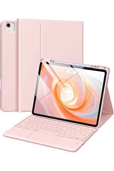 HYX غطاء لجهاز iPad Air 13 بوصة و Pro 12.9 مع لوحة مفاتيح ولوحة تتبع متعددة اللمس، وردي